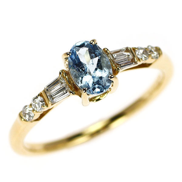 K18YG アクアマリン ダイヤモンド リング 0.42ct D0.22ct
