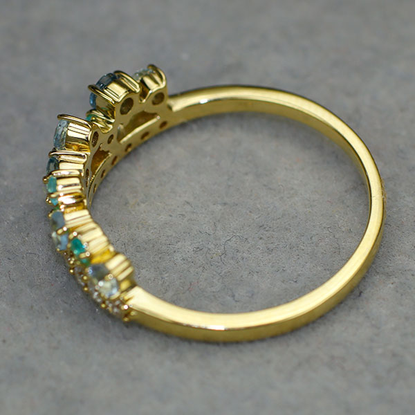 K18YG パライバトルマリン アクアマリン ダイヤモンド リング 0.05ct AQ0.28ct D0.19ct