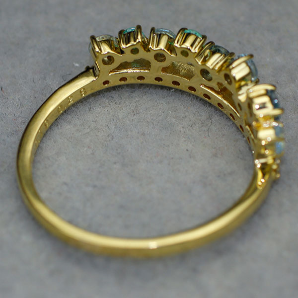 K18YG パライバトルマリン アクアマリン ダイヤモンド リング 0.05ct AQ0.28ct D0.19ct