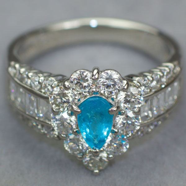 Pt900 ブラジル産パライバ トルマリン ダイヤモンド リング 0.396ct D1.56ct