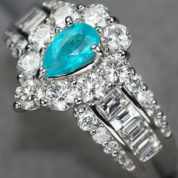 Pt900 ブラジル産パライバ トルマリン ダイヤモンド リング 0.396ct D1.56ct