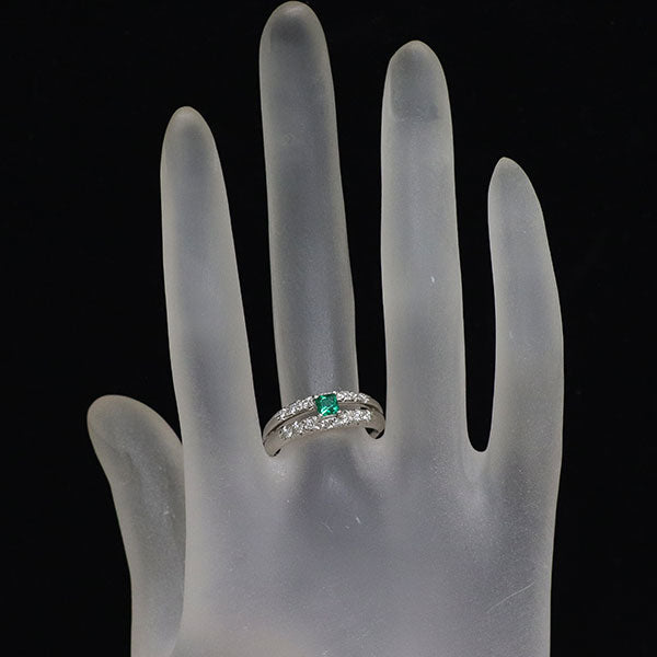 田崎真珠 Pt900 エメラルド ダイヤモンド リング 0.24ct D0.25ct