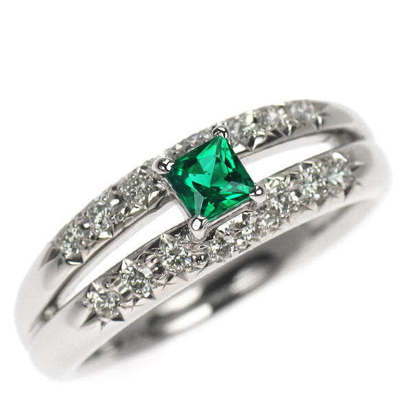 田崎真珠 Pt900 エメラルド ダイヤモンド リング 0.24ct D0.25ct