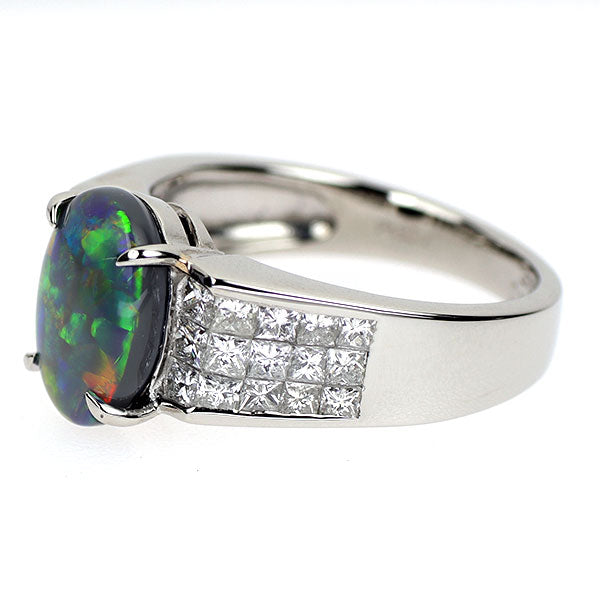 Pt900 ブラック オパール ダイヤモンド リング 2.05ct D1.00ct ミステリーセッティング