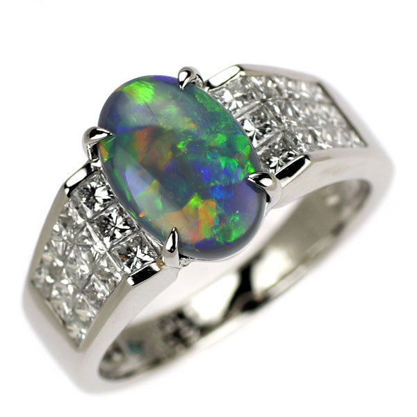 Pt900 ブラック オパール ダイヤモンド リング 2.05ct D1.00ct ミステリーセッティング