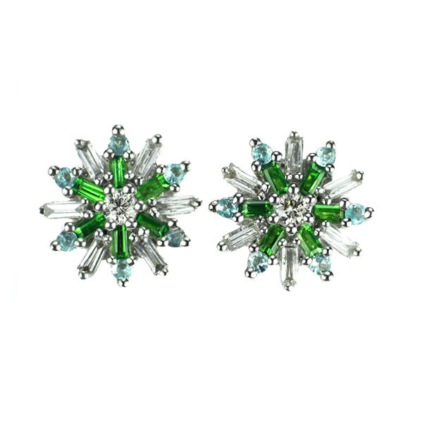 K18WG グロッシュラーライト ガーネット パライバトルマリン ダイヤモンド ピアス 0.22ct T0.08ct D0.16ct