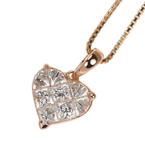 K18PG ダイヤモンド ペンダントネックレス 0.50ct ハート ミステリーセッティング