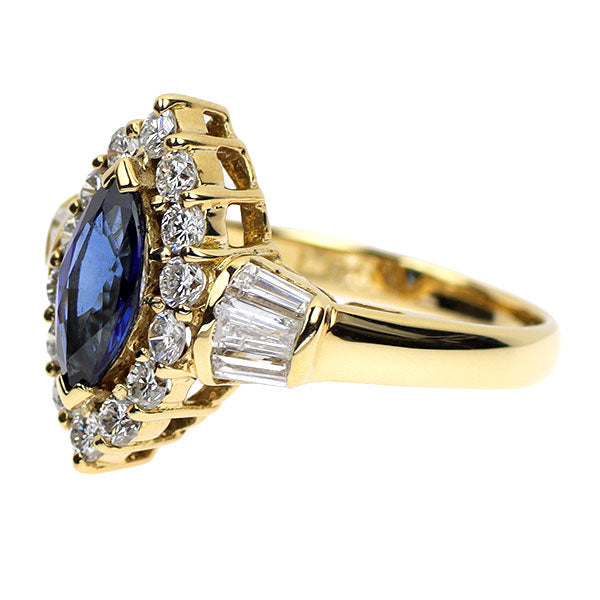 K18YG マーキスカット サファイア ダイヤモンド リング 1.06ct D1.11ct