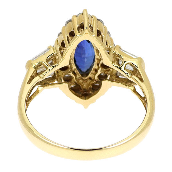 K18YG マーキスカット サファイア ダイヤモンド リング 1.06ct D1.11ct