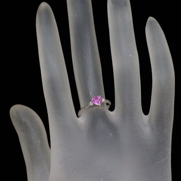 K18WG ハートシェイプ ピンク サファイア ダイヤモンド リング 0.55ct D0.05ct