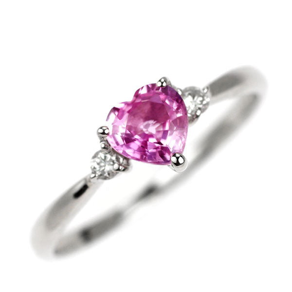 K18WG ハートシェイプ ピンク サファイア ダイヤモンド リング 0.55ct D0.05ct