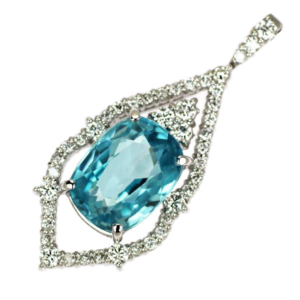 K18WG ブルージルコン ダイヤモンド ペンダントトップ 5.75ct D0.54ct