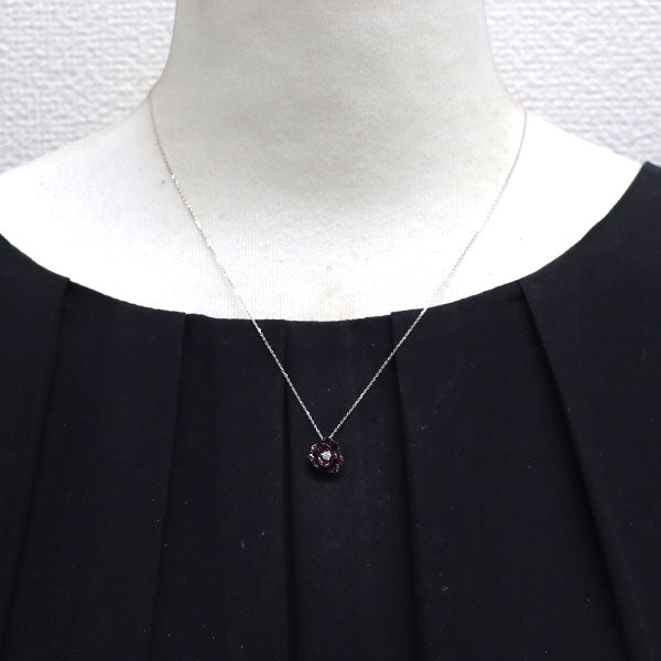K18WG ダイヤモンド ルビー ペンダントネックレス 0.04ct R0.40ct フラワー 薔薇 バラ