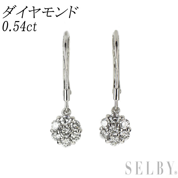 K18WG/ K14WG ダイヤモンド ピアス 0.54ct ジャーマンフック
