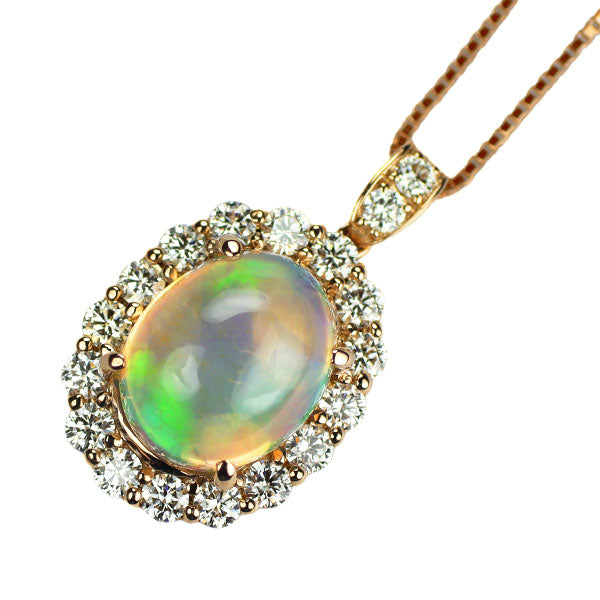 K18PG ファイアーオパール ダイヤモンド ペンダントネックレス 2.78ct D0.59ct
