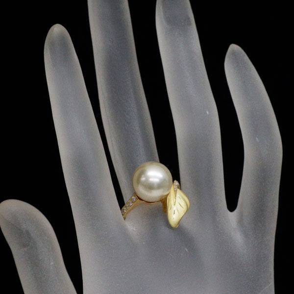 K18YG 白蝶真珠 ダイヤモンド リング 径約 11.6mm D0.14ct 植物
