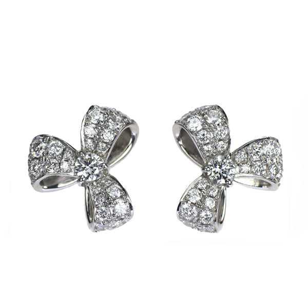 Pt950/ Pt900 ダイヤモンド ピアス 1.00ct リボン