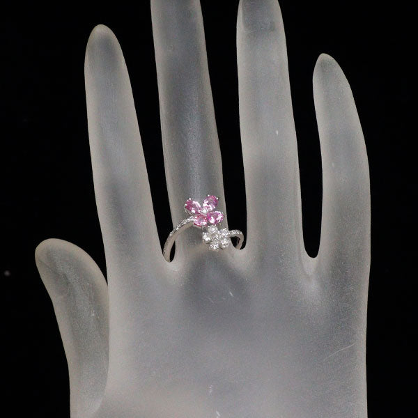 K18WG ピンクサファイア ダイヤモンド リング 1.10ct D0.45 フラワー