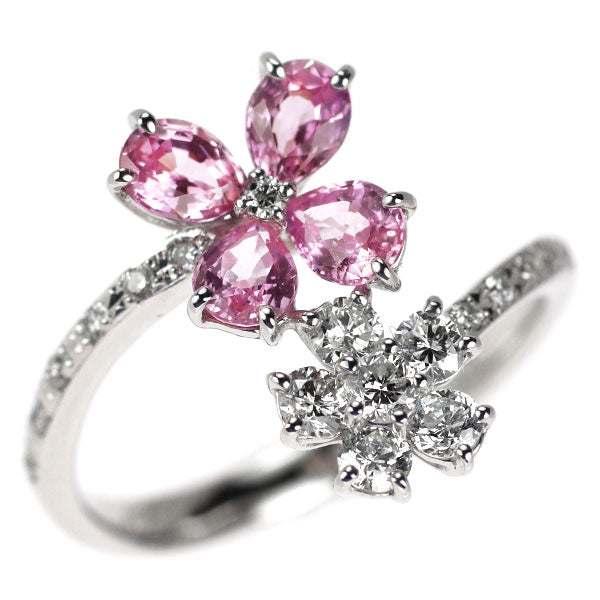 K18WG ピンクサファイア ダイヤモンド リング 1.10ct D0.45 フラワー