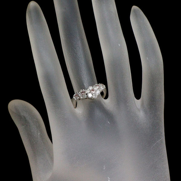 希少 Pt900 天然ピンク/カラーレス ダイヤモンド リング 0.18ct D0.82 V字 フラワー