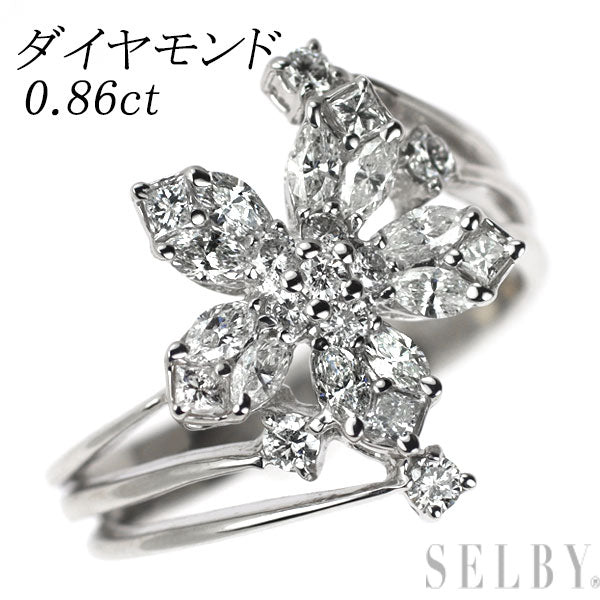K18WG マーキス/プリンセス/ラウンド ダイヤモンド リング 0.86ct  フラワー