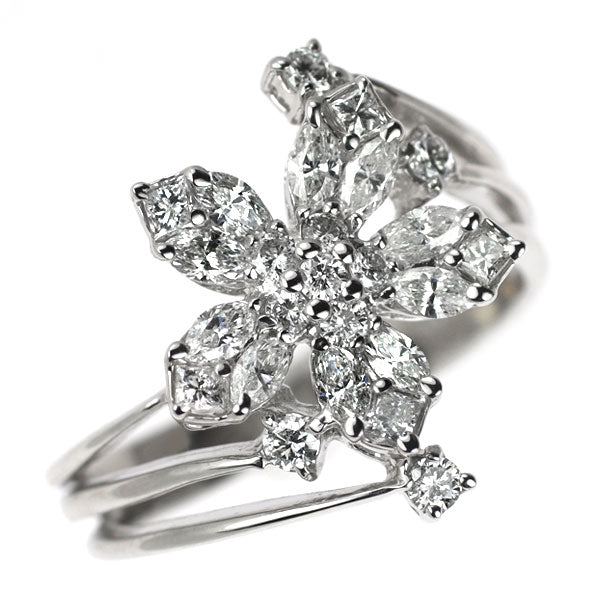 K18WG マーキス/プリンセス/ラウンド ダイヤモンド リング 0.86ct  フラワー
