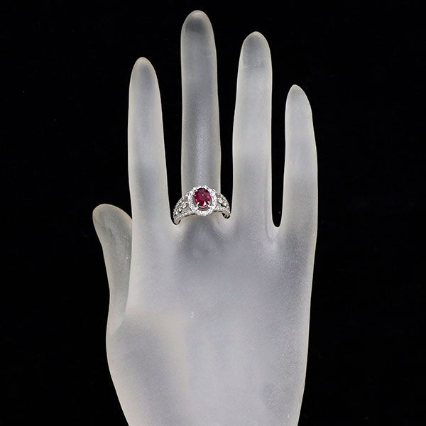 Pt900 モザンビーク産 非加熱ピジョンブラッドルビー ダイヤモンド リング 1.00ct D0.77ct