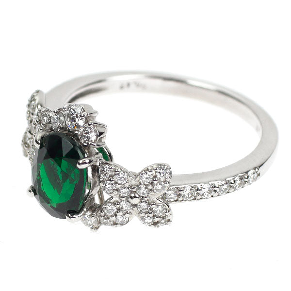 Pt900 グリーン ガーネット ダイヤモンド リング 1.43ct D0.42ct フラワー