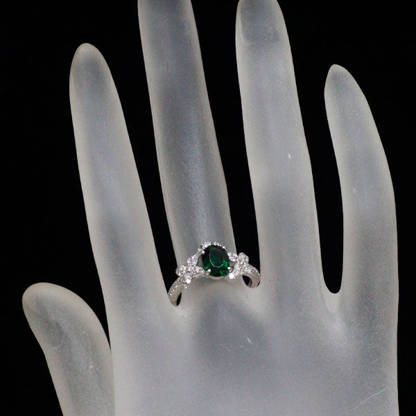 Pt900 グリーン ガーネット ダイヤモンド リング 1.43ct D0.42ct フラワー