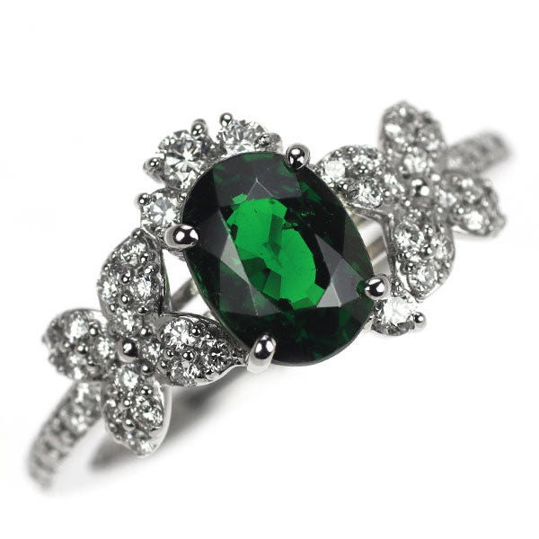 Pt900 グリーン ガーネット ダイヤモンド リング 1.43ct D0.42ct フラワー