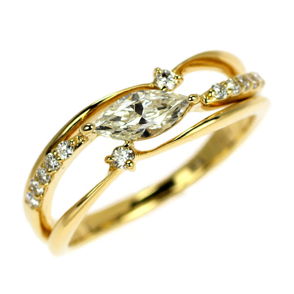 K18YG マーキスカット ダイヤモンド リング 0.343ct D0.13ct