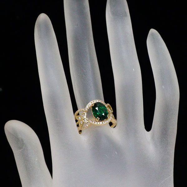 K18YG グロッシュラーライト ガーネット ダイヤモンド リング 2.56ct D0.244ct フラワー