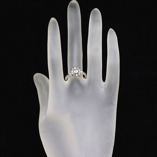 Pt900 エメラルドカット ダイヤモンド リング 0.388ct G SI1 D0.35ct