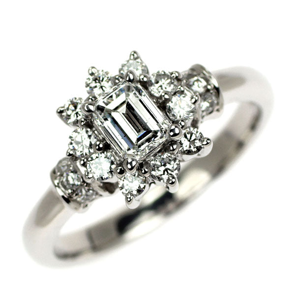 Pt900 エメラルドカット ダイヤモンド リング 0.388ct G SI1 D0.35ct