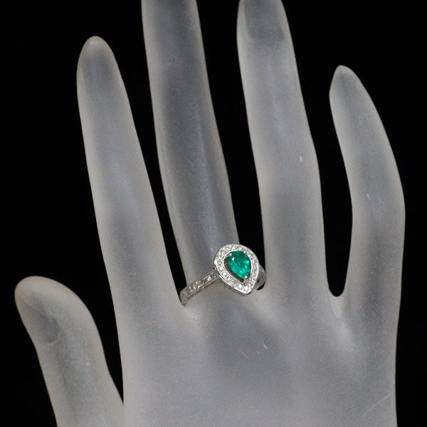 Pt900 ペアシェイプ エメラルド ダイヤモンド リング 0.49ct D0.70ct