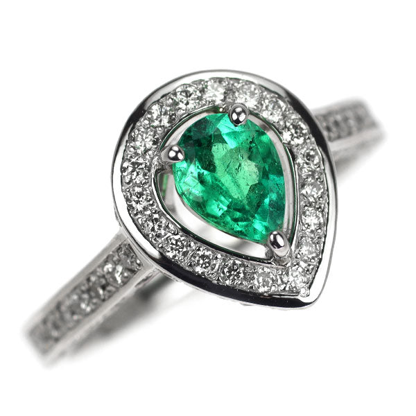 Pt900 ペアシェイプ エメラルド ダイヤモンド リング 0.49ct D0.70ct