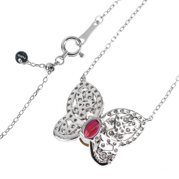 Pt900/ Pt850 非加熱ピジョンブラッドルビー ダイヤモンド ペンダントネックレス 1.02ct D0.69ct  蝶