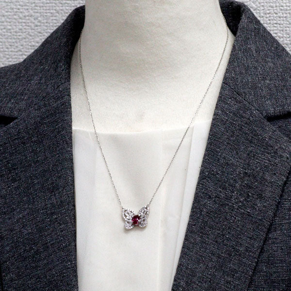 Pt900/ Pt850 非加熱ピジョンブラッドルビー ダイヤモンド ペンダントネックレス 1.02ct D0.69ct  蝶