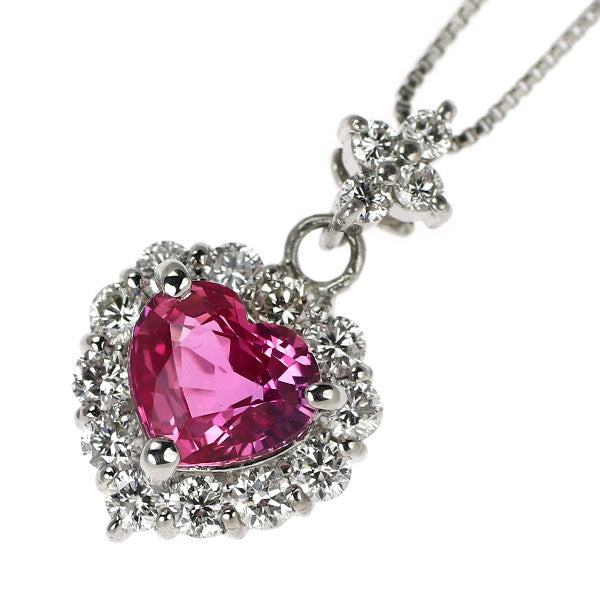 Pt900/ Pt850 非加熱ピンクサファイア ダイヤモンド ペンダントネックレス 0.989ct D0.39ct