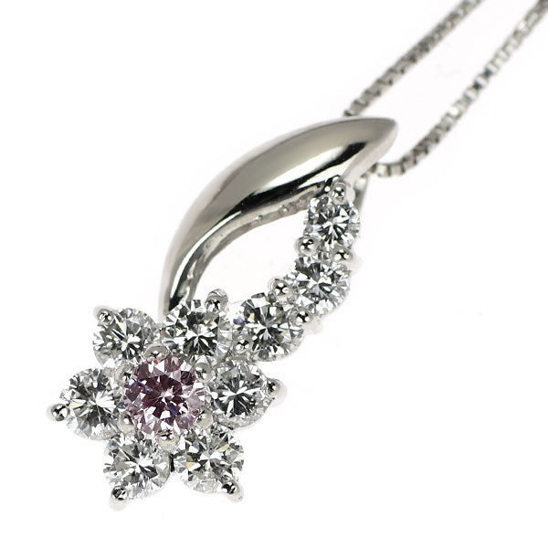 希少 Pt900/ Pt850 天然ピンク ダイヤモンド ペンダントネックレス 0.081ct FLP SI2 D0.445ct フラワー