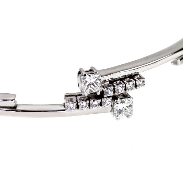 K18WG プリンセスカット ダイヤモンド バングル 0.777ct F/G SI1 D0.24ct