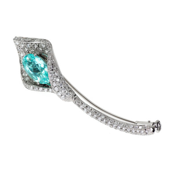 希少 Pt950 パライバトルマリン ダイヤモンド ブローチ 1.755ct D0.92ct 植物 フラワー カラー