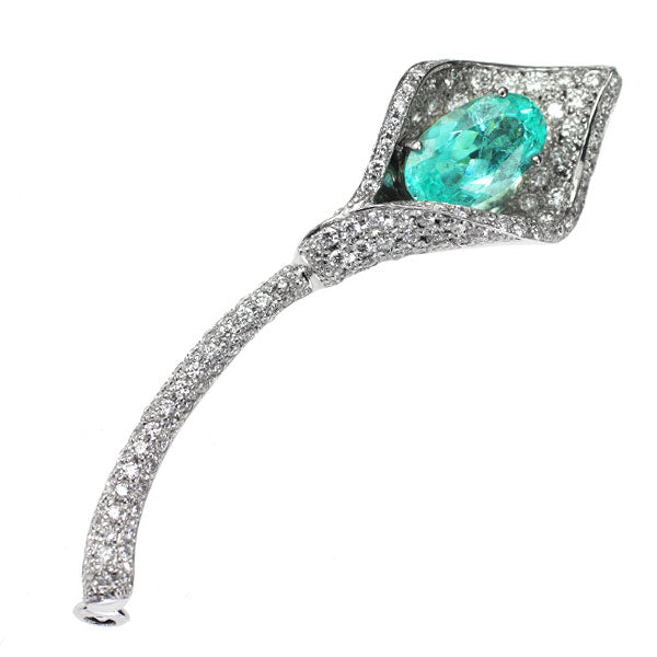希少 Pt950 パライバトルマリン ダイヤモンド ブローチ 1.755ct D0.92ct 植物 フラワー カラー