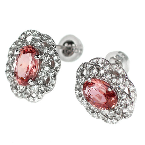 希少 Pt900 パパラチアサファイア ダイヤモンド ピアス 1.73ct D0.52ct