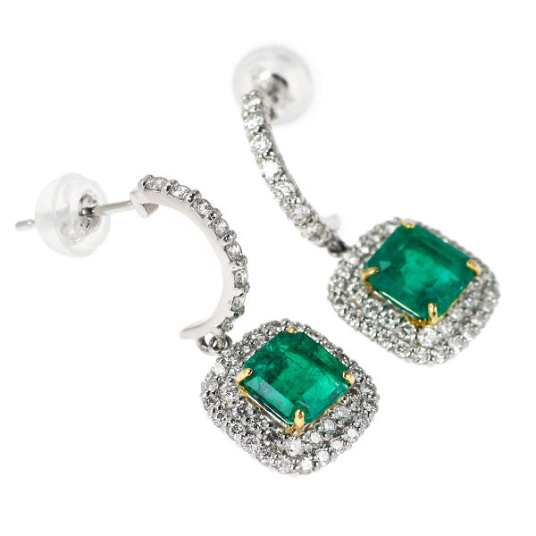 Pt900/ K18YG エメラルド ダイヤモンド ピアス 1.74ct D0.80ct