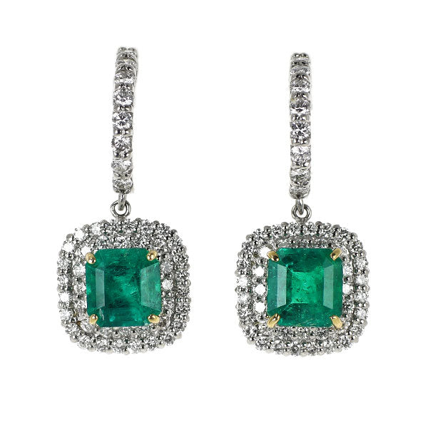 Pt900/ K18YG エメラルド ダイヤモンド ピアス 1.74ct D0.80ct
