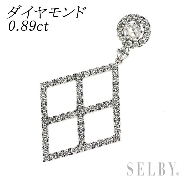 K18WG ローズカット/ラウンドブリリアントカット ダイヤモンド ペンダントトップ 0.89ct