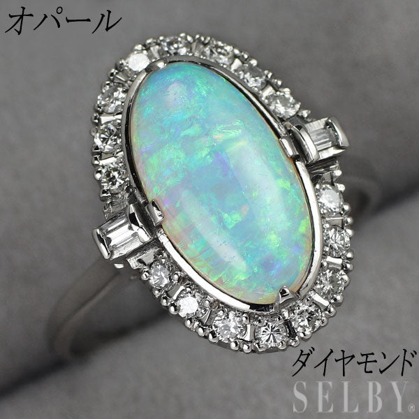 Pt600 オパール ダイヤモンド リング 千本透かし 昭和ヴィンテージ製品【ヒスコレ】