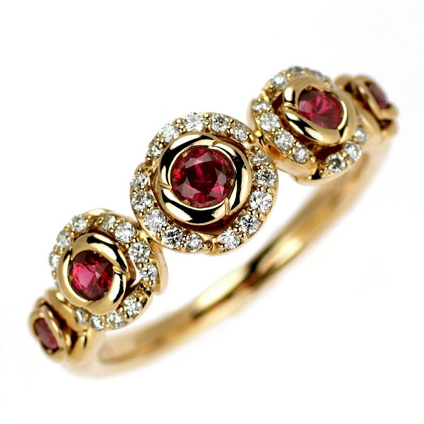ポンテヴェキオ K18PG ルビー ダイヤモンド リング 0.28ct D0.16ct 薔薇 ローズ