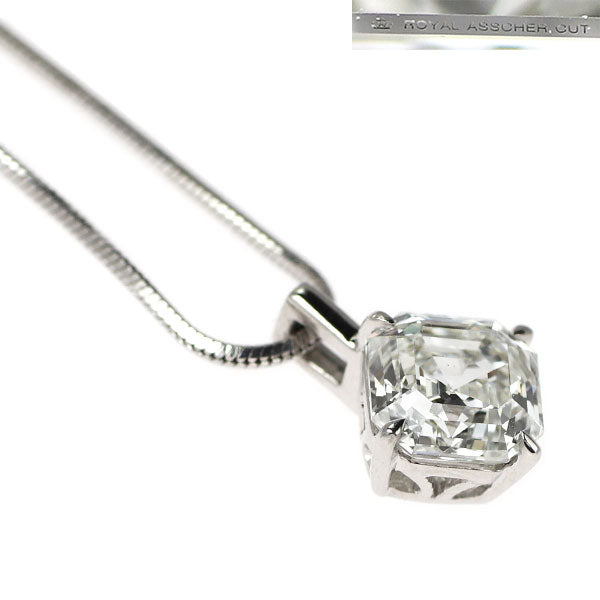 ロイヤルアッシャー Pt900/ Pt850 ロイヤルアッシャーカット ダイヤモンド ペンダントネックレス 0.897ct H VS1